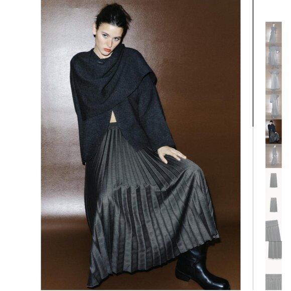 NWT ZARA PLEATED MIDI SKIRT ZW COLLECTION ANTHRACITE GRAY - Picture 5 of 10
